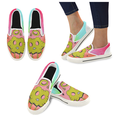 Colorful clouds yellow Slip-on Canvas Shoes for Kid (Model 019)