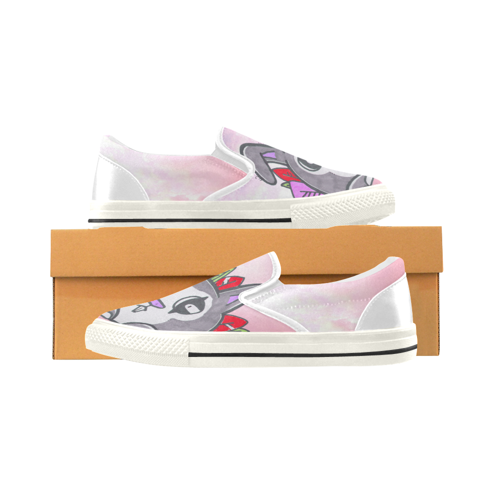 Red Bun pink Slip-on Canvas Shoes for Kid (Model 019)