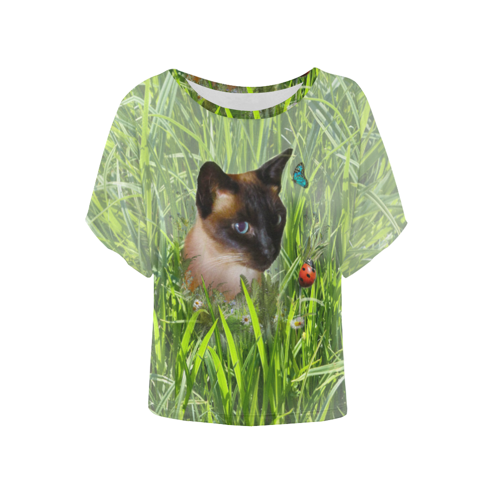 Sophie amongs tall grass L Women's Batwing-Sleeved Blouse T shirt (Model T44)