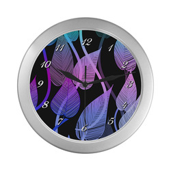 Colorful Tropical Leaves Silver Color Wall Clock