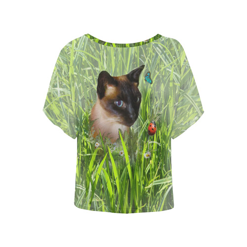 Sophie amongs tall grass L Women's Batwing-Sleeved Blouse T shirt (Model T44)