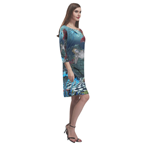 Beautiful mermaid swimming with dolphin Rhea Loose Round Neck Dress(Model D22)