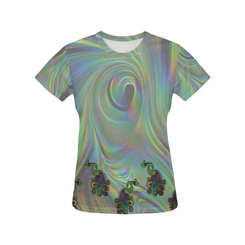 Abstract peacock drawing dress All Over Print T-Shirt for Women (USA Size) (Model T40)