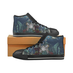 Beautiful mermaid swimming with dolphin Men’s Classic High Top Canvas Shoes (Model 017)