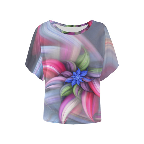 swirling patterns Women's Batwing-Sleeved Blouse T shirt (Model T44)