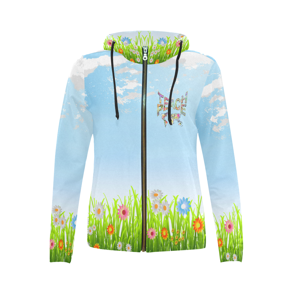 Teach Peace by Just kidding All Over Print Full Zip Hoodie for Women (Model H14)