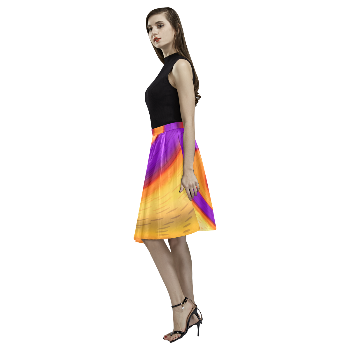 Abstract splash Melete Pleated Midi Skirt (Model D15)