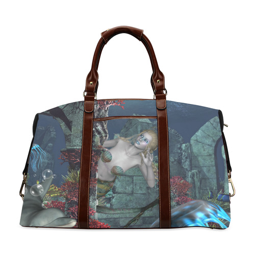 Beautiful mermaid swimming with dolphin Classic Travel Bag (Model 1643) Remake