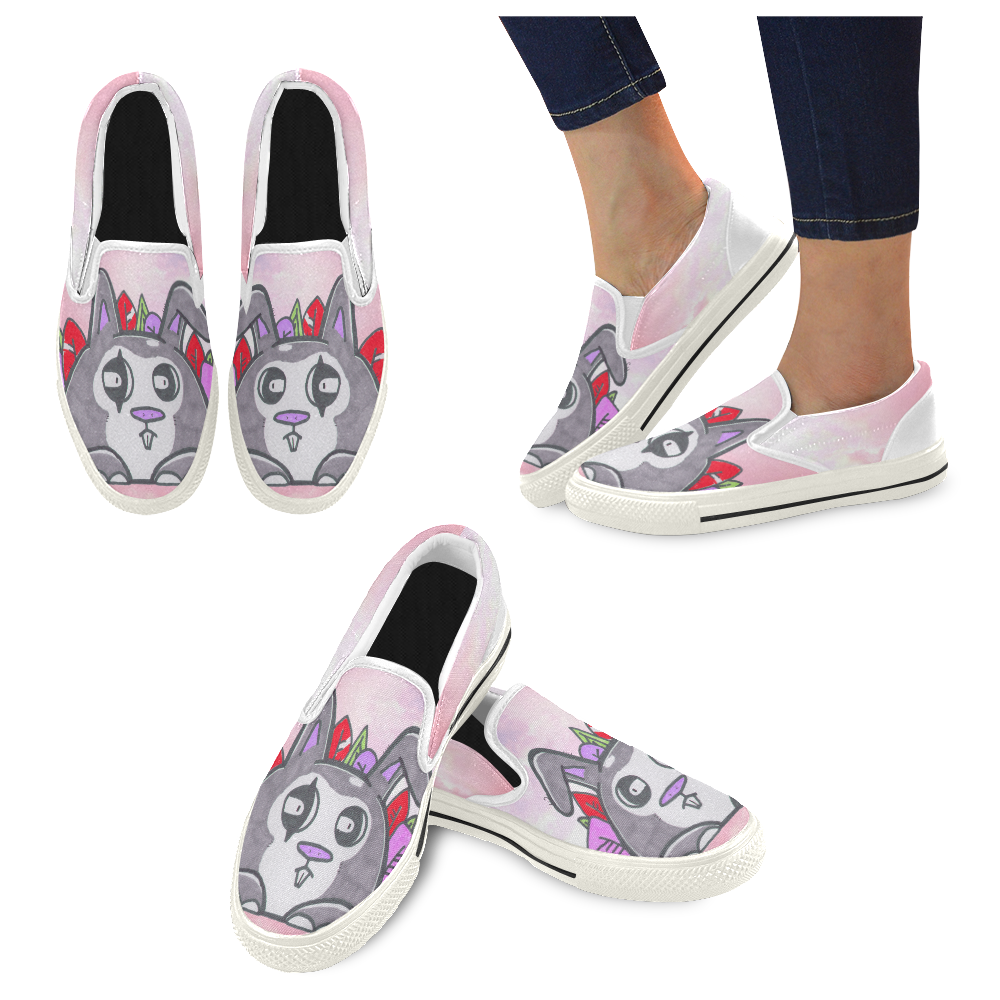 Red Bun pink Slip-on Canvas Shoes for Kid (Model 019)