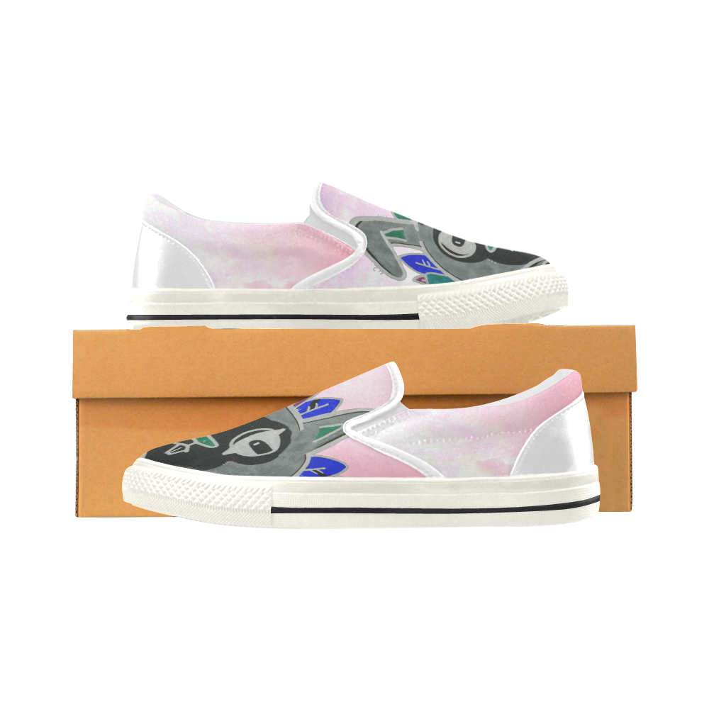 Black bun pink Slip-on Canvas Shoes for Kid (Model 019)