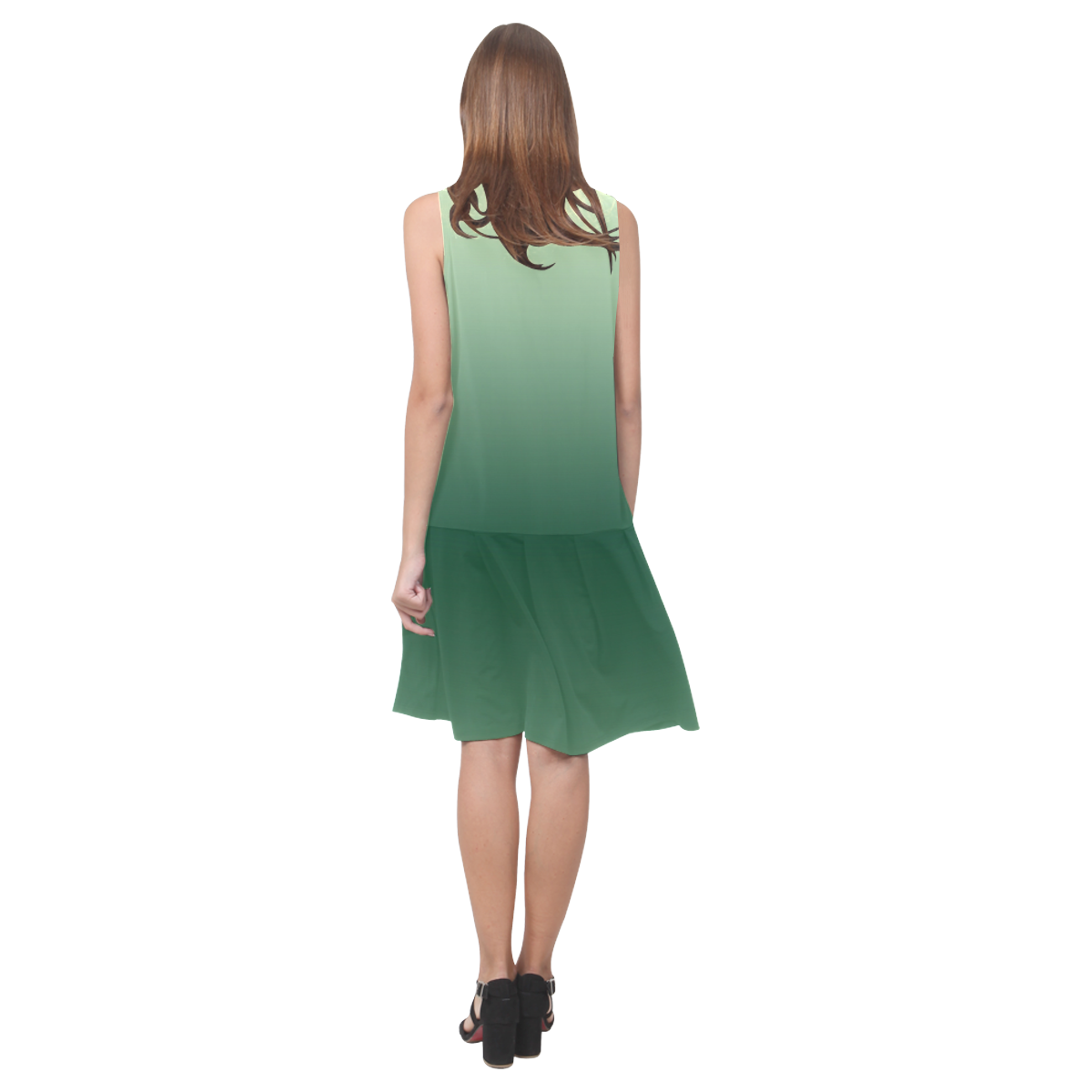 Green Ombre Sleeveless Splicing Shift Dress(Model D17)