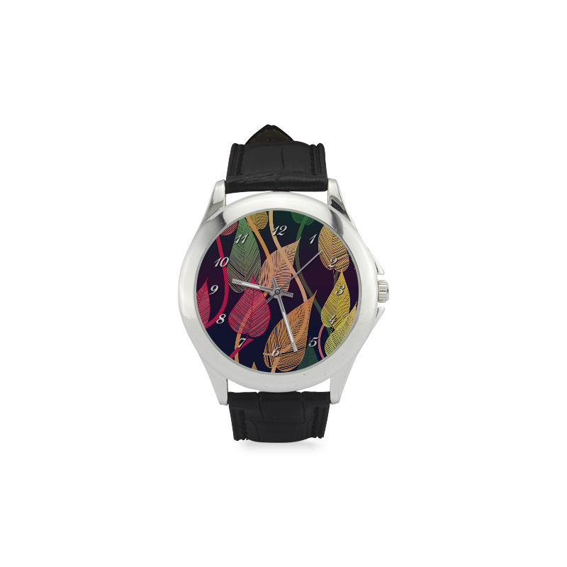 Colorful Autumn Leaves Women's Classic Leather Strap Watch(Model 203)
