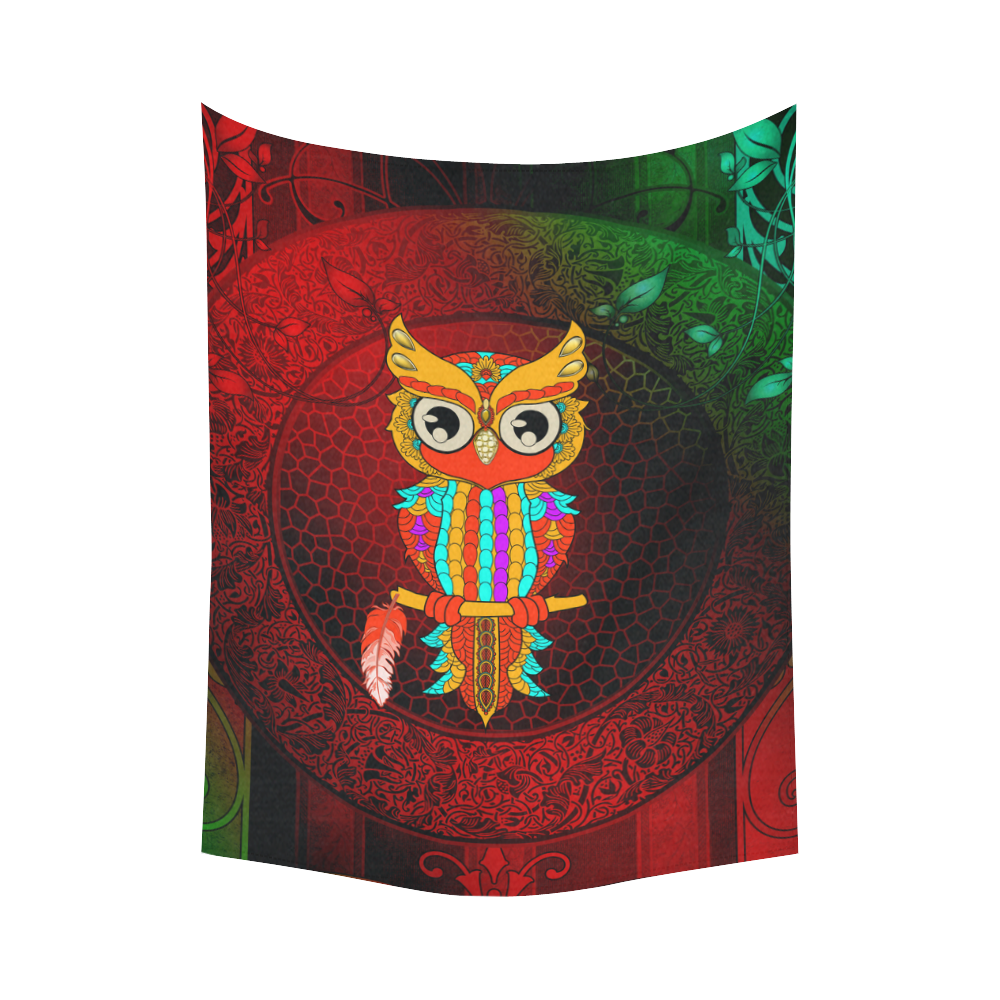Cute owl, mandala design Cotton Linen Wall Tapestry 60"x 80"
