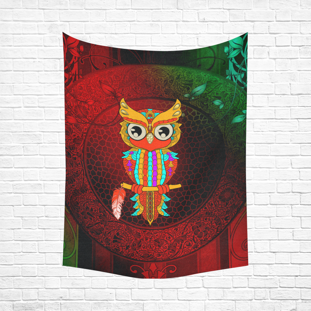 Cute owl, mandala design Cotton Linen Wall Tapestry 60"x 80"