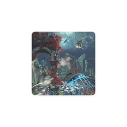 Beautiful mermaid swimming with dolphin Square Coaster