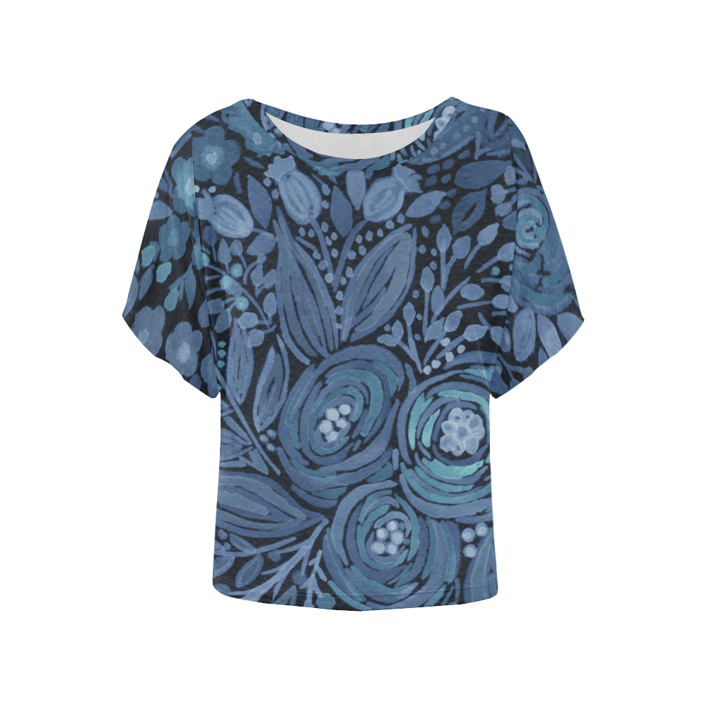 Watercolor Night garden Women's Batwing-Sleeved Blouse T shirt (Model T44)
