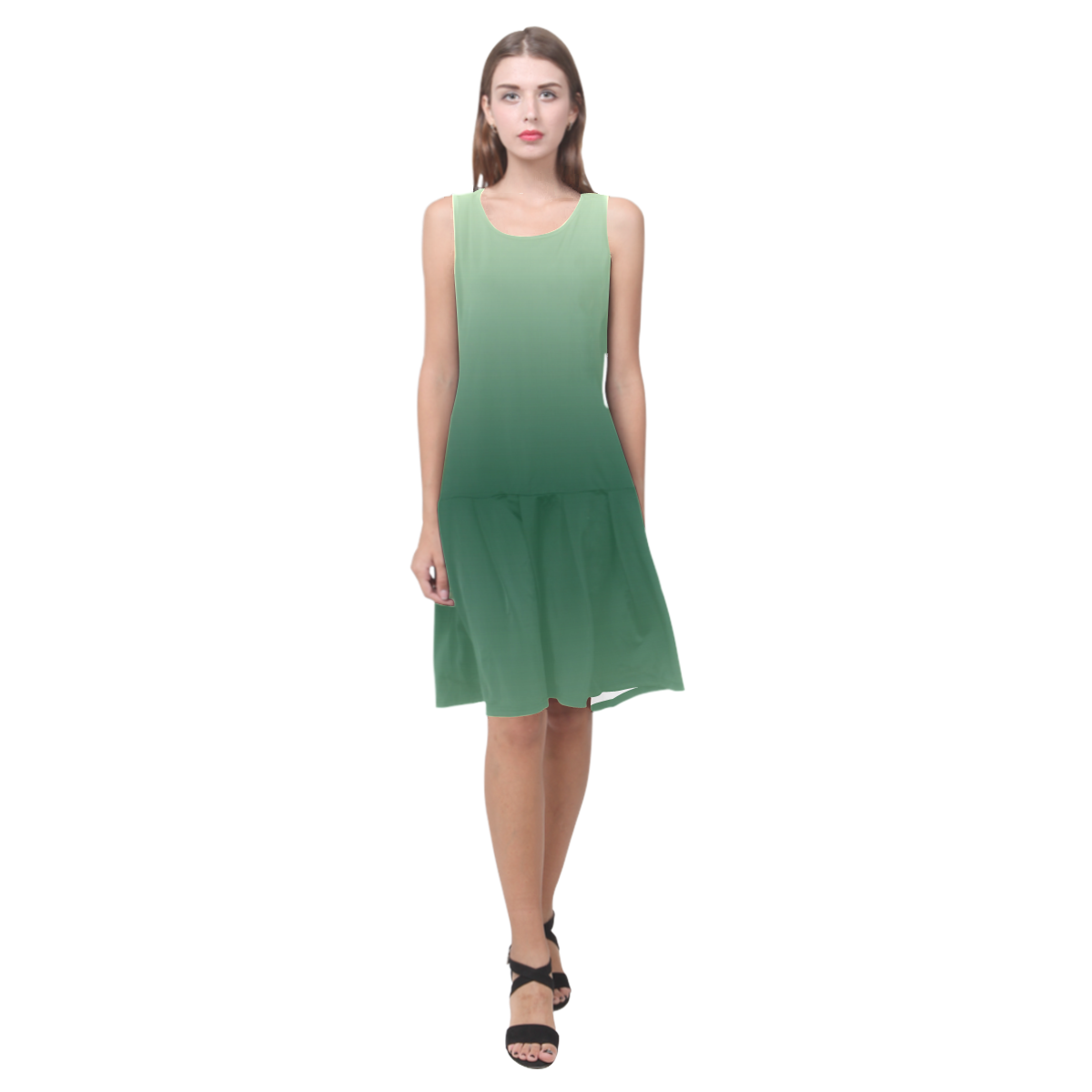 Green Ombre Sleeveless Splicing Shift Dress(Model D17)