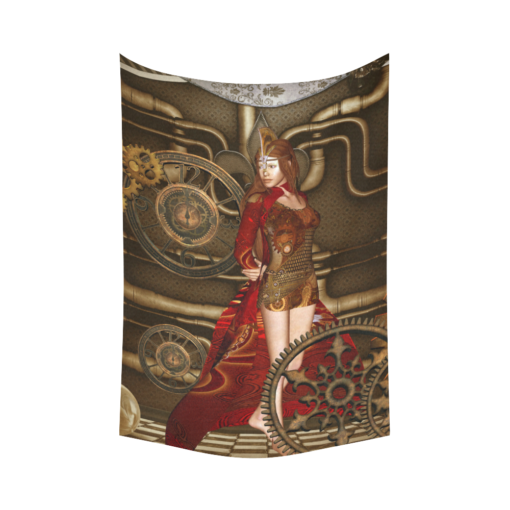 Steampunk, awesome steam lady Cotton Linen Wall Tapestry 60"x 90"