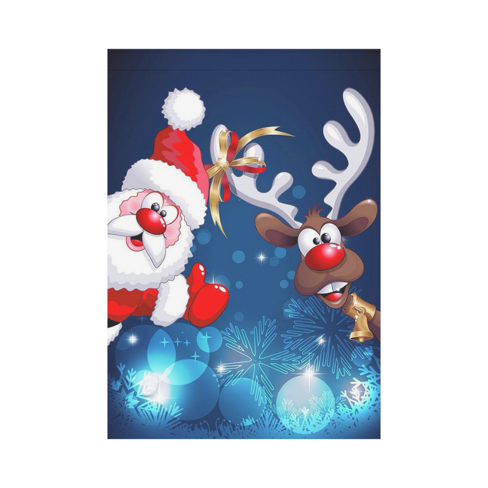 Funny Christmas Santa Claus Reindeer 小 Garden Flag 28''x40'' （Without Flagpole）
