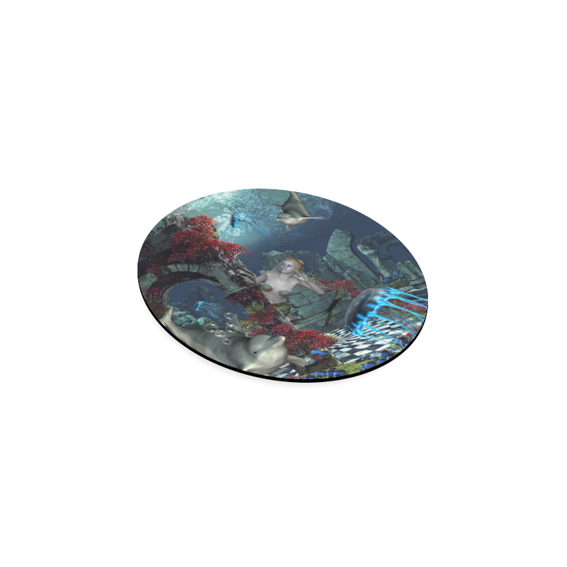 Beautiful mermaid swimming with dolphin Round Coaster
