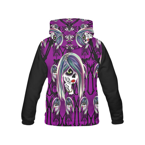 Dancing day of the dead sugarskull in purple All Over Print Hoodie for Men (USA Size) (Model H13)