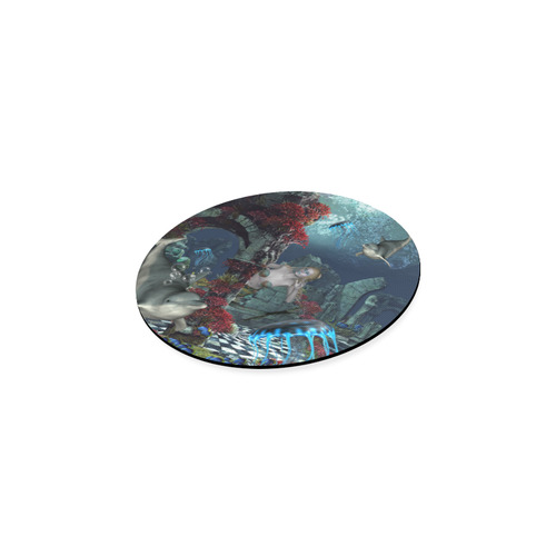 Beautiful mermaid swimming with dolphin Round Coaster