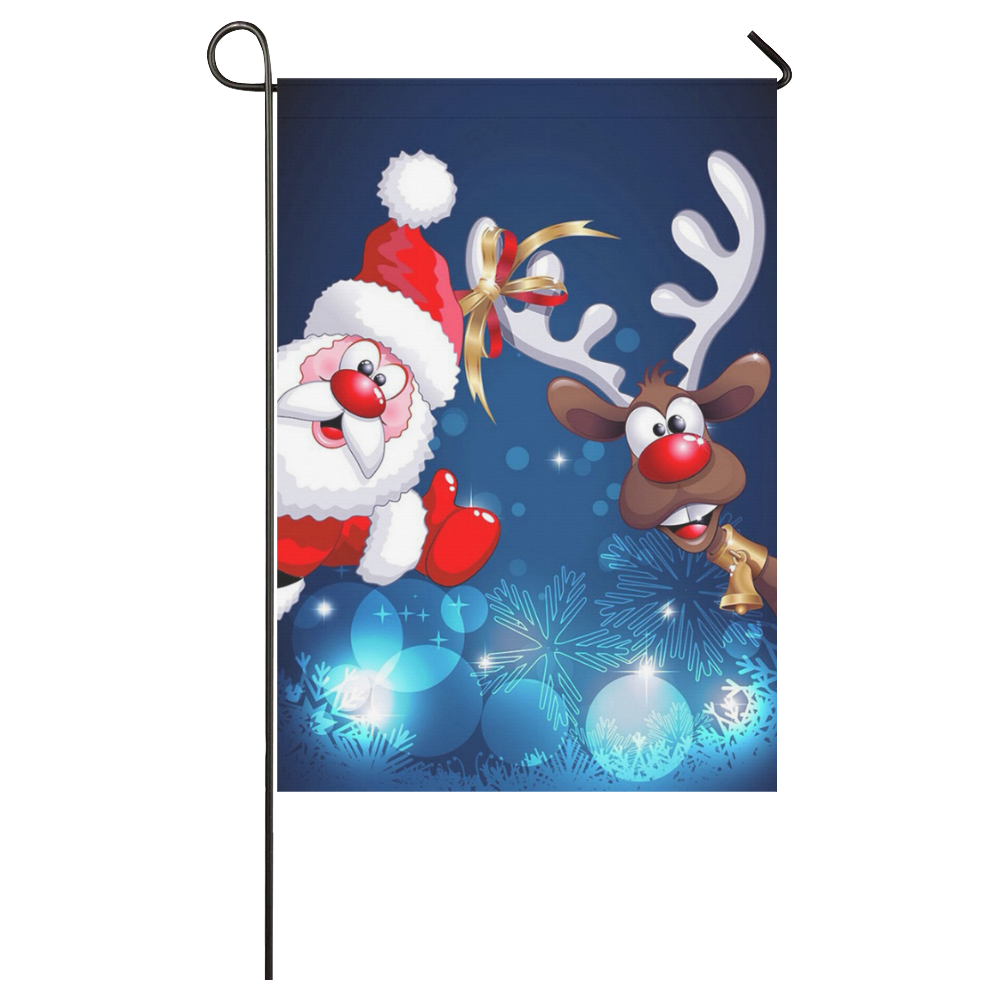 Funny Christmas Santa Claus Reindeer 小 Garden Flag 28''x40'' （Without Flagpole）
