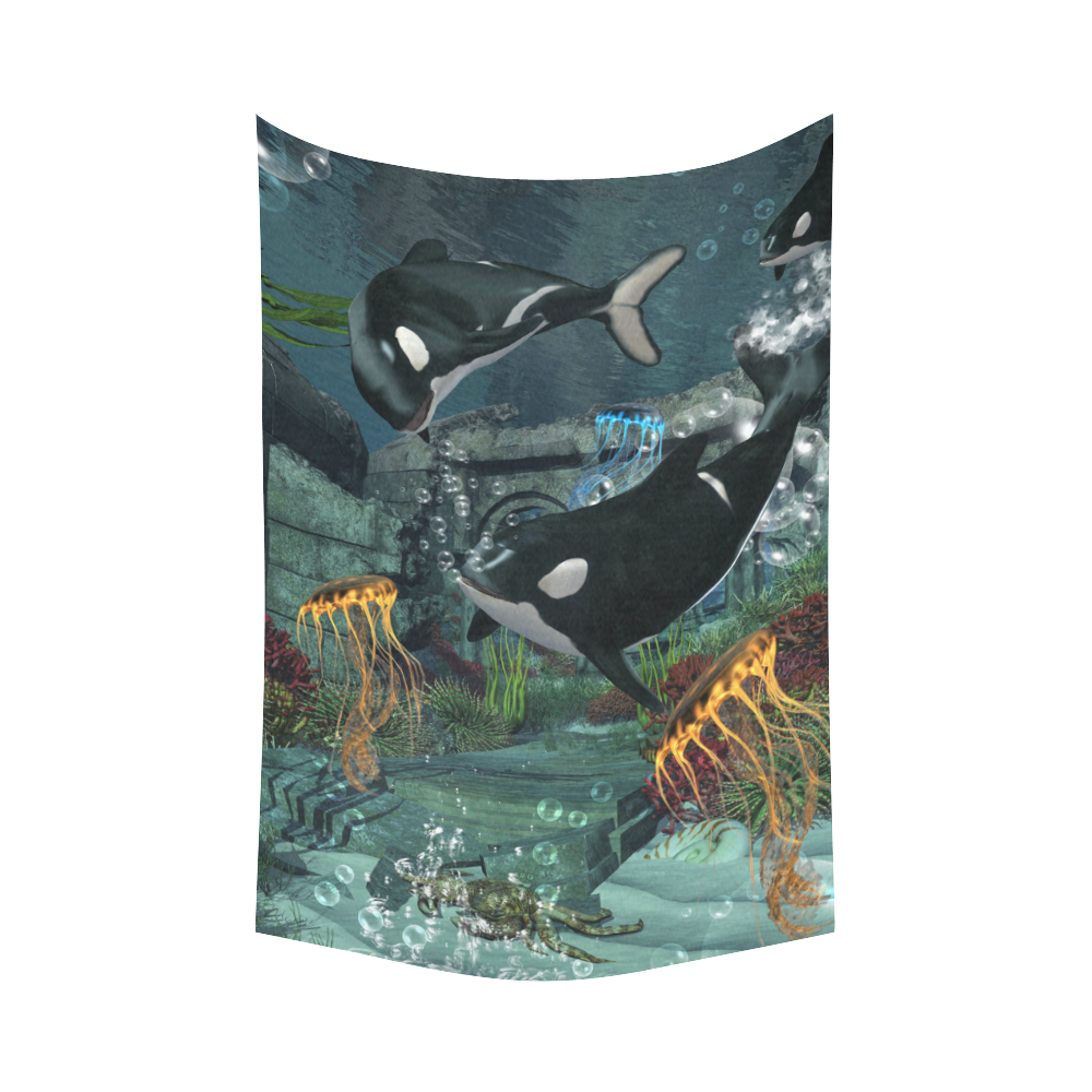 Amazing orcas Cotton Linen Wall Tapestry 60"x 90"