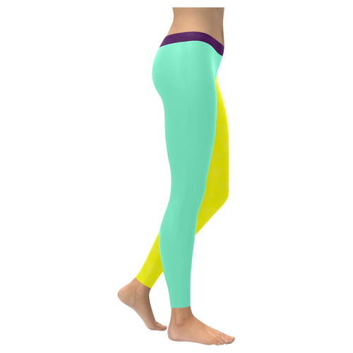 Lemon turquoise combo Women's Low Rise Leggings (Invisible Stitch) (Model L05)