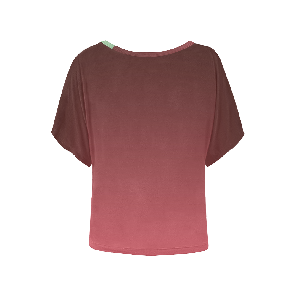 Burgundy green Ombre Women's Batwing-Sleeved Blouse T shirt (Model T44)