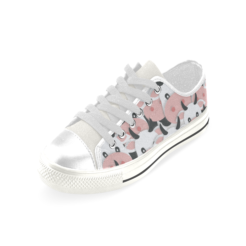 Herd of Cartoon Cows Low Top Canvas Shoes for Kid (Model 018)