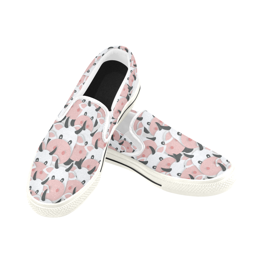 Herd of Cartoon Cows Slip-on Canvas Shoes for Kid (Model 019)