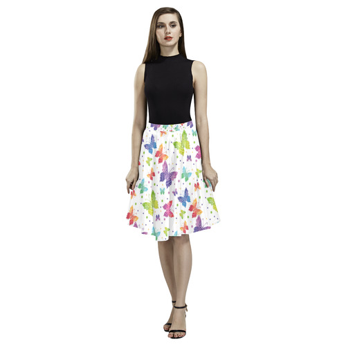 Colorful Butterflies Melete Pleated Midi Skirt (Model D15)