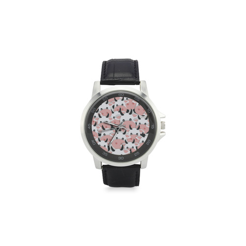 Herd of Cartoon Cows Unisex Stainless Steel Leather Strap Watch(Model 202)