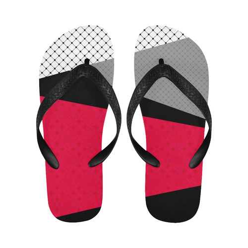 Red gray black patchwork Flip Flops for Men/Women (Model 040)