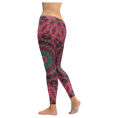 Green pink mandala Women's Low Rise Leggings (Invisible Stitch) (Model L05)