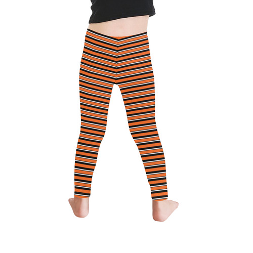 Halloween Stripes Orange, Black and White Kid's Ankle Length Leggings (Model L06)