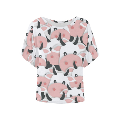 Herd of Cartoon Cows Women's Batwing-Sleeved Blouse T shirt (Model T44)