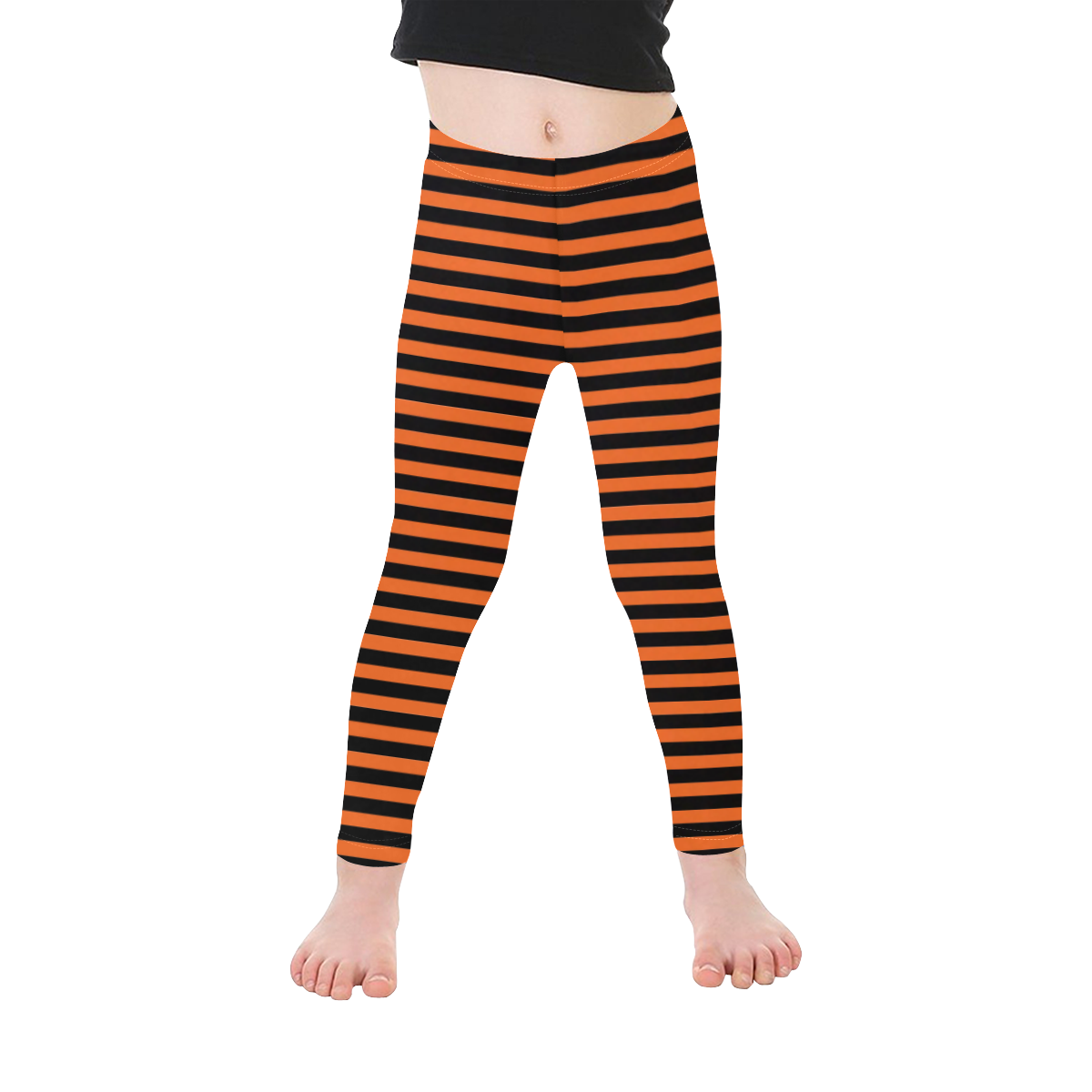 Halloween Black and Orange Stripes Kid's Ankle Length Leggings (Model L06)