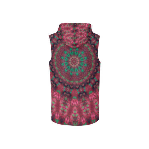 Green pink mandala All Over Print Sleeveless Zip Up Hoodie for Women (Model H16)