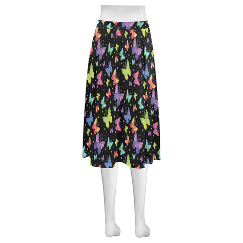 Colorful Butterflies Black Edition Mnemosyne Women's Crepe Skirt (Model D16)