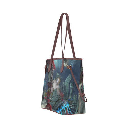 Beautiful mermaid swimming with dolphin Clover Canvas Tote Bag (Model 1661)