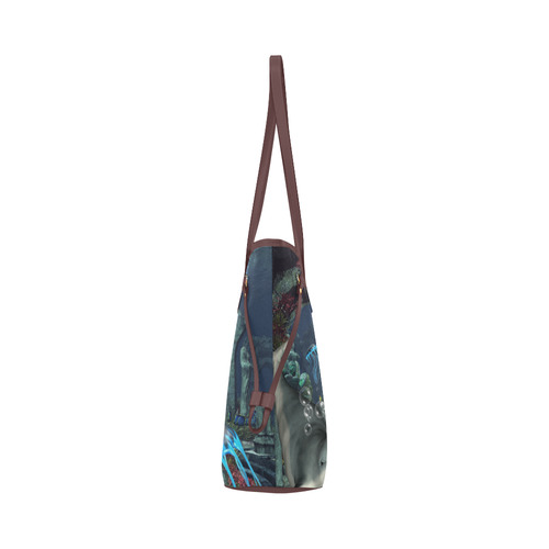 Beautiful mermaid swimming with dolphin Clover Canvas Tote Bag (Model 1661)