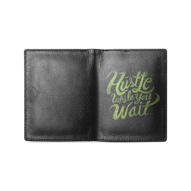 Hustle While You Wait Men's Leather Wallet (Model 1612)