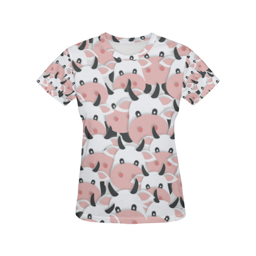 Herd of Cartoon Cows All Over Print T-Shirt for Women (USA Size) (Model T40)