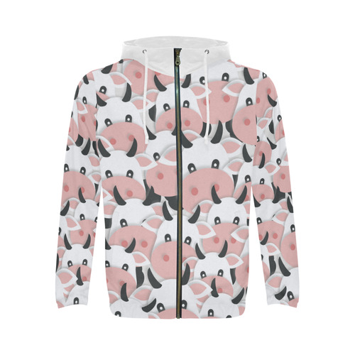 Herd of Cartoon Cows All Over Print Full Zip Hoodie for Men (Model H14)