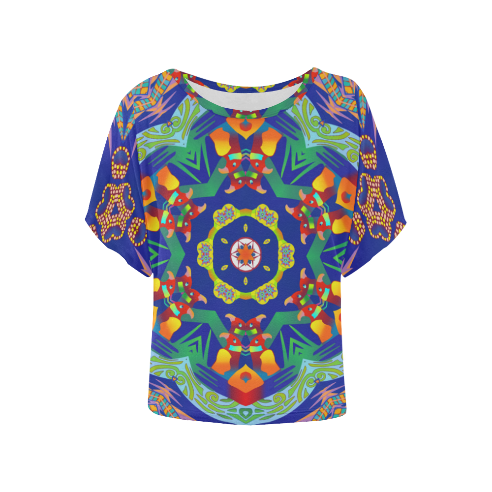 Parrots in the Mosaic Women's Batwing-Sleeved Blouse T shirt (Model T44)