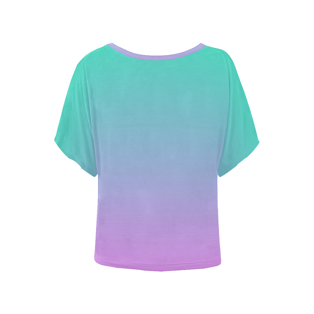 Pink , blue , turquoise Ombre Women's Batwing-Sleeved Blouse T shirt (Model T44)