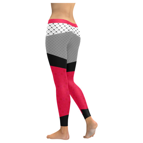 Red gray black patchwork Women's Low Rise Leggings (Invisible Stitch) (Model L05)
