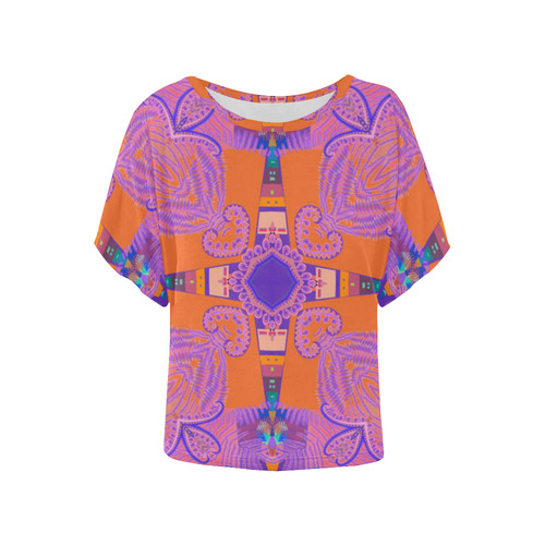 Geometric Purple within Orange Cross Women's Batwing-Sleeved Blouse T shirt (Model T44)